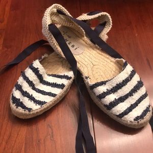 Blue and white stripe espadrilles